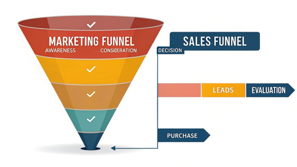 marketing and sales funnels differ